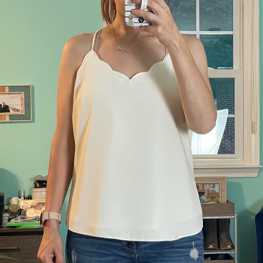 J.Crew Scalloped V-Neck Camisole Ivory White Racerback Tank Top Size 4